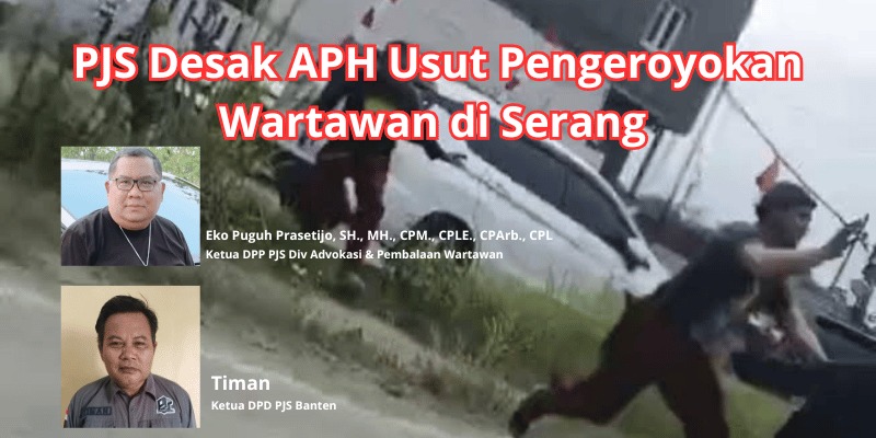Caption: Foto saat kejadian pengeroyokan wartawan di Serang Banteng,  Kamis (21/08/2025); Insert Foto: Ketua DPP PJS Div Advokasi dan Pembelaan Wartawan serta, Ketua DPD PJS Banten.